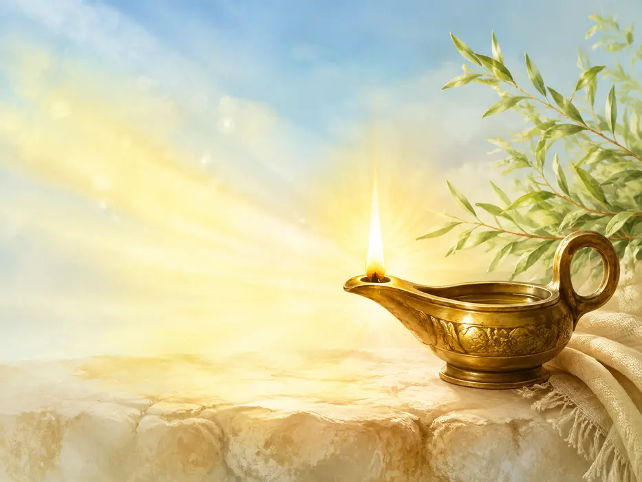 A glowing oil lamp.